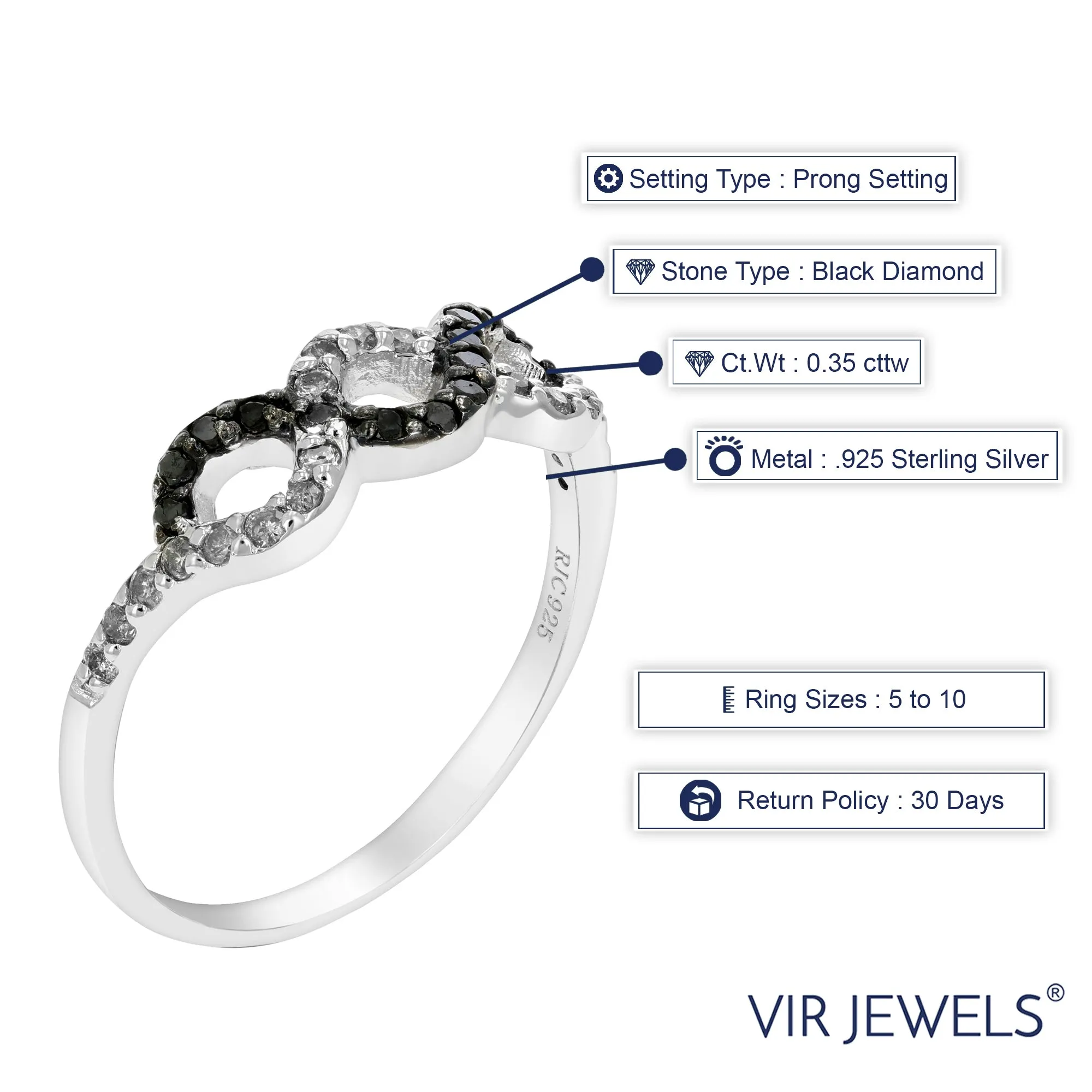 0.35 cttw Black and White Diamond Infinity Ring in Sterling Silver