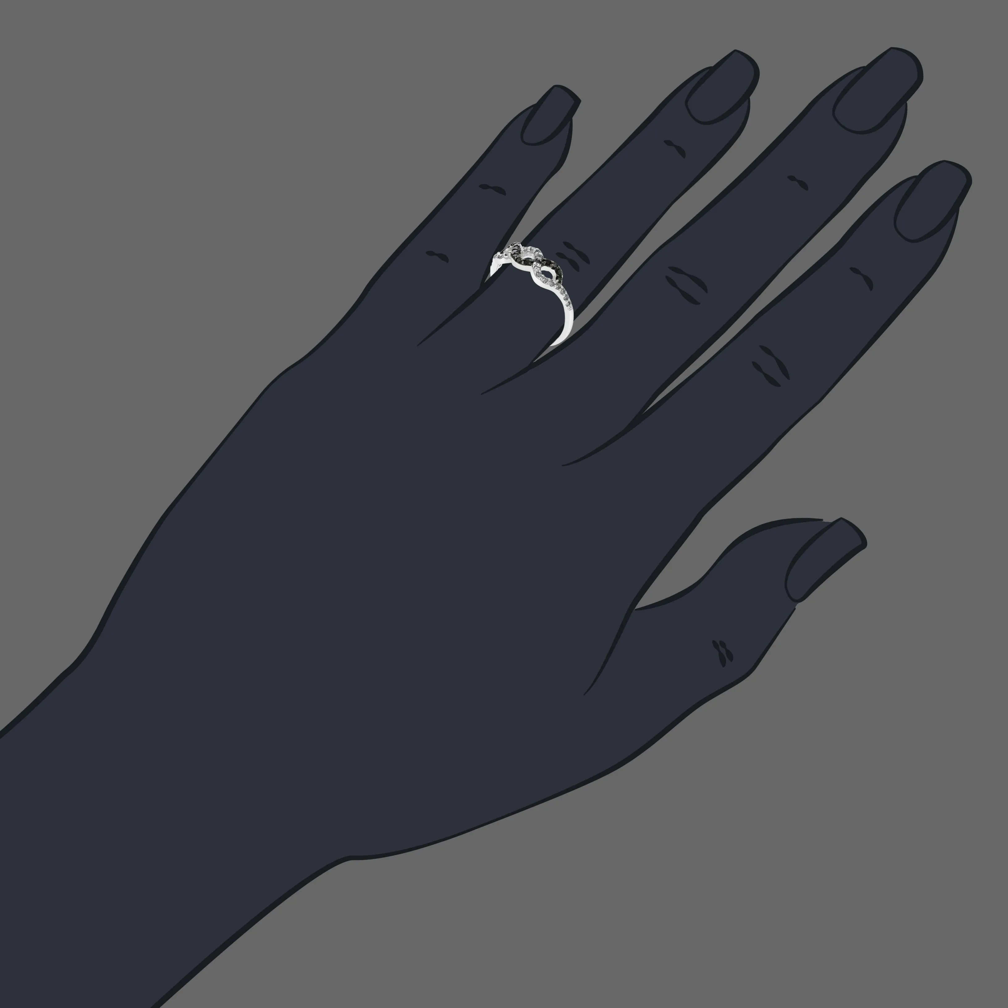 0.35 cttw Black and White Diamond Infinity Ring in Sterling Silver