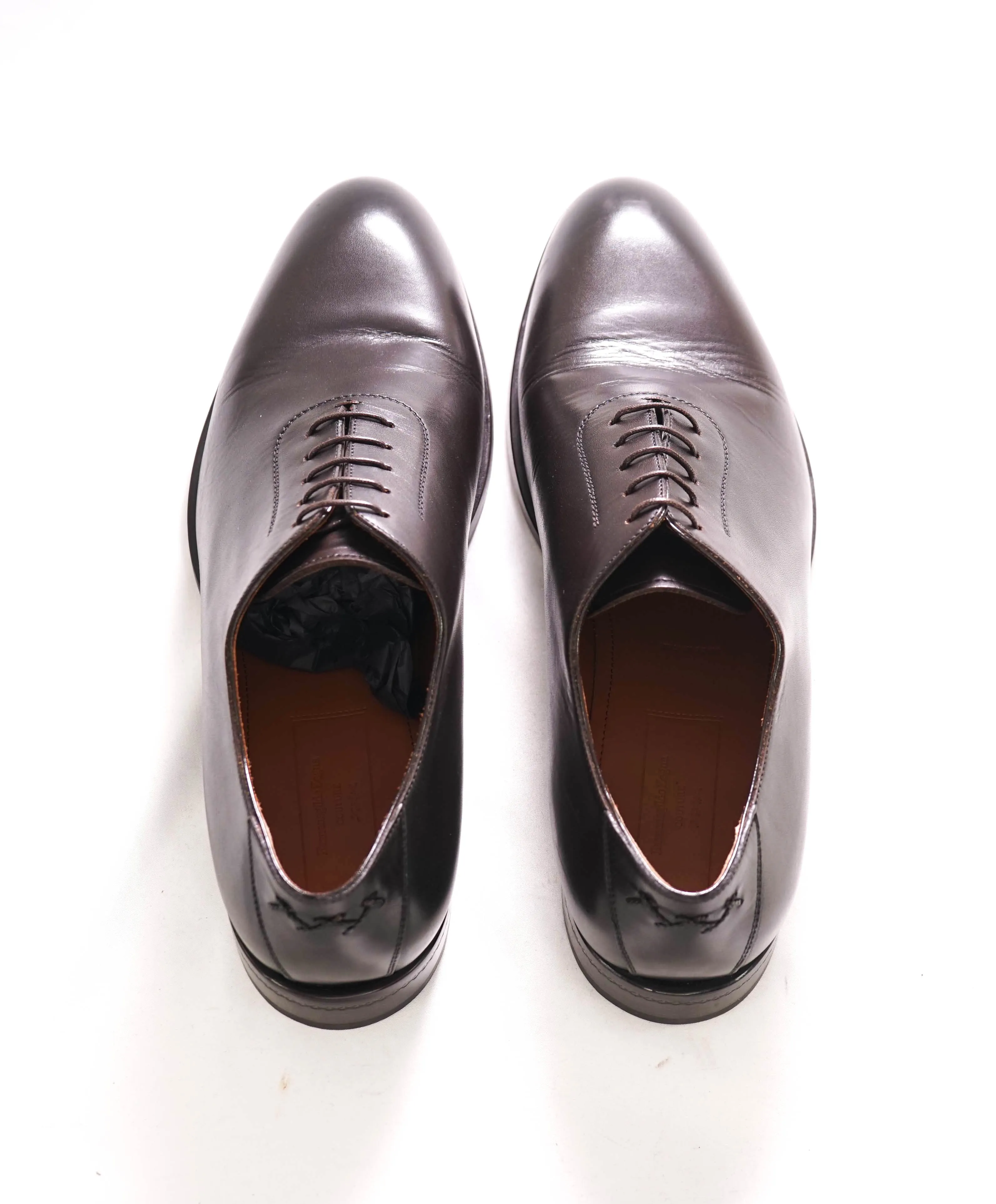 $1,290 ERMENEGILDO ZEGNA - WholeCut Brown Leather "X Logo Back" Oxfords - 11 US