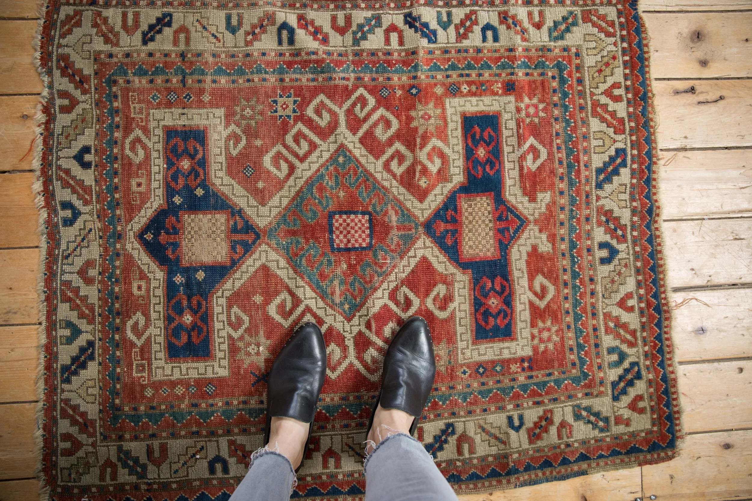 3.5x4 Antique Kazak Square Rug