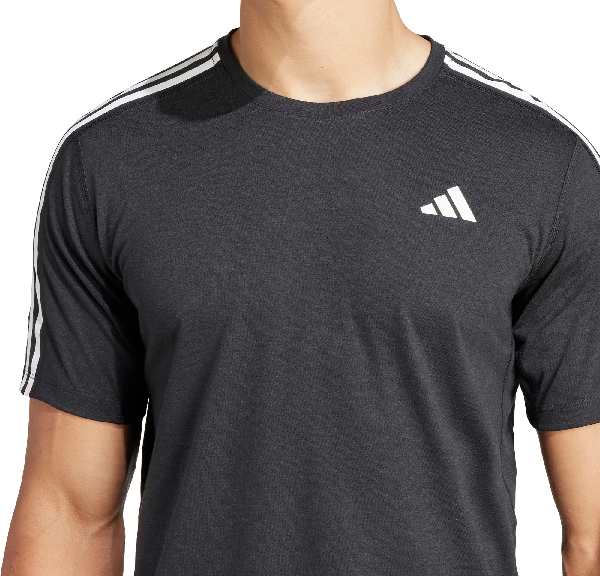 adidas Own The Run 3 Stripes Short Sleeve Mens Running Top - Black