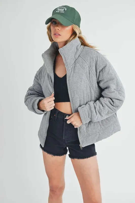 Aemi Co Zip Up Raglan Sleeve Quilted Jacket