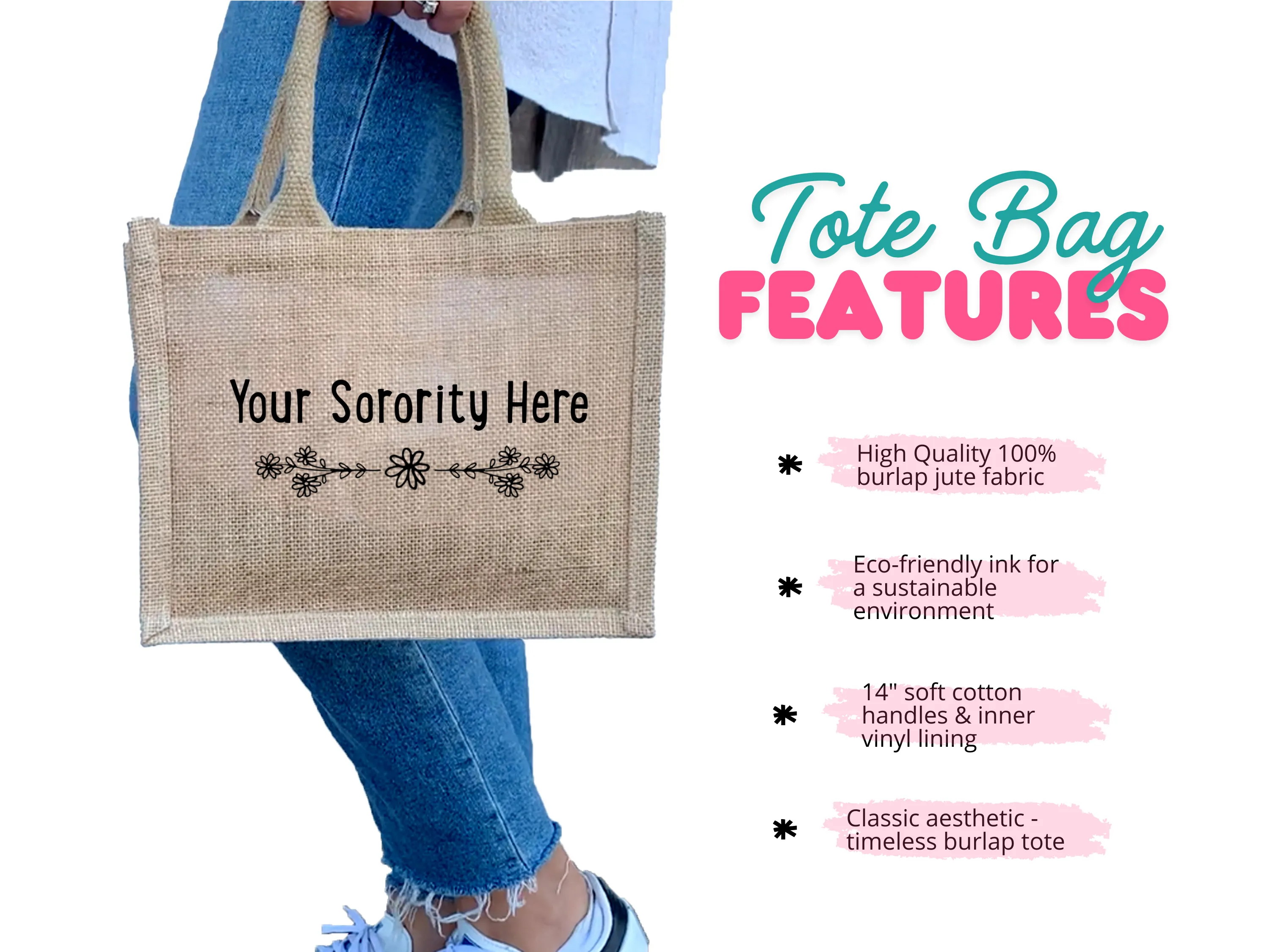 Alpha Delta Pi Floral Burlap Sorority Tote Bag – Perfect for Greek Life and College