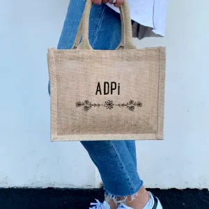 Alpha Delta Pi Floral Burlap Sorority Tote Bag – Perfect for Greek Life and College