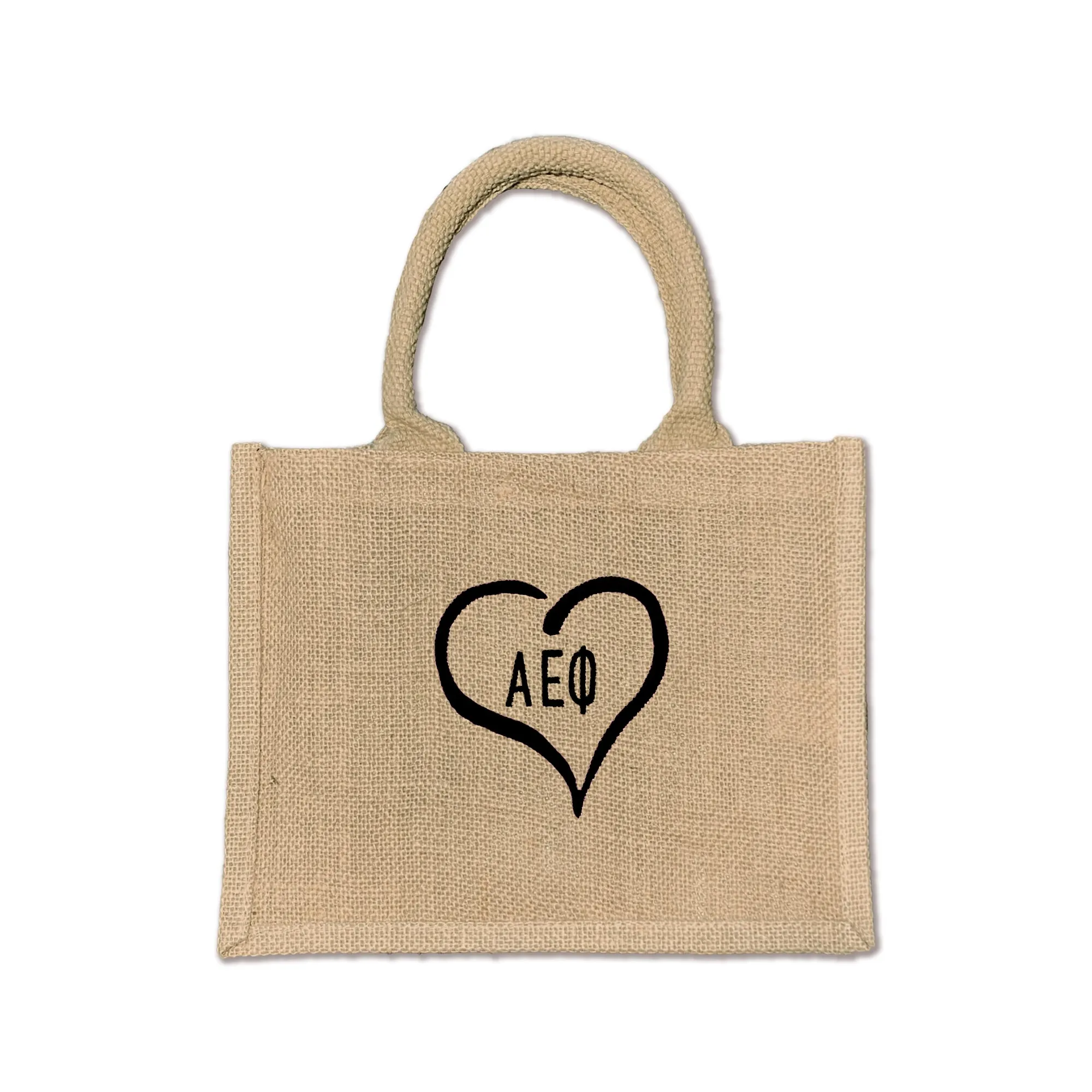 Alpha Epsilon Phi Heart and Sorority Letters Burlap Tote Bag