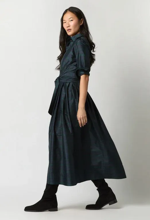 Ann Mashburn Classic Shirtwaist Maxi Dress - Blackwatch Silk Shantung