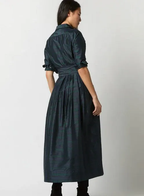 Ann Mashburn Classic Shirtwaist Maxi Dress - Blackwatch Silk Shantung