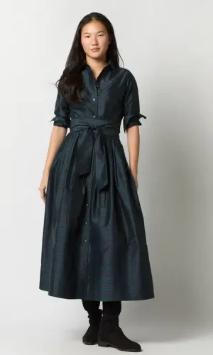 Ann Mashburn Classic Shirtwaist Maxi Dress - Blackwatch Silk Shantung