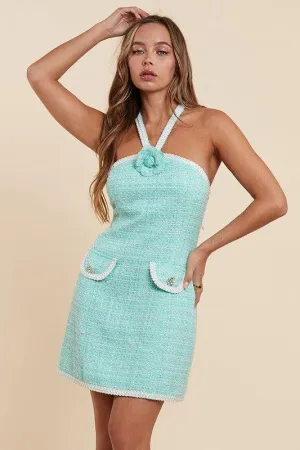 Aqua Serenity Woven Pattern Mini Dress