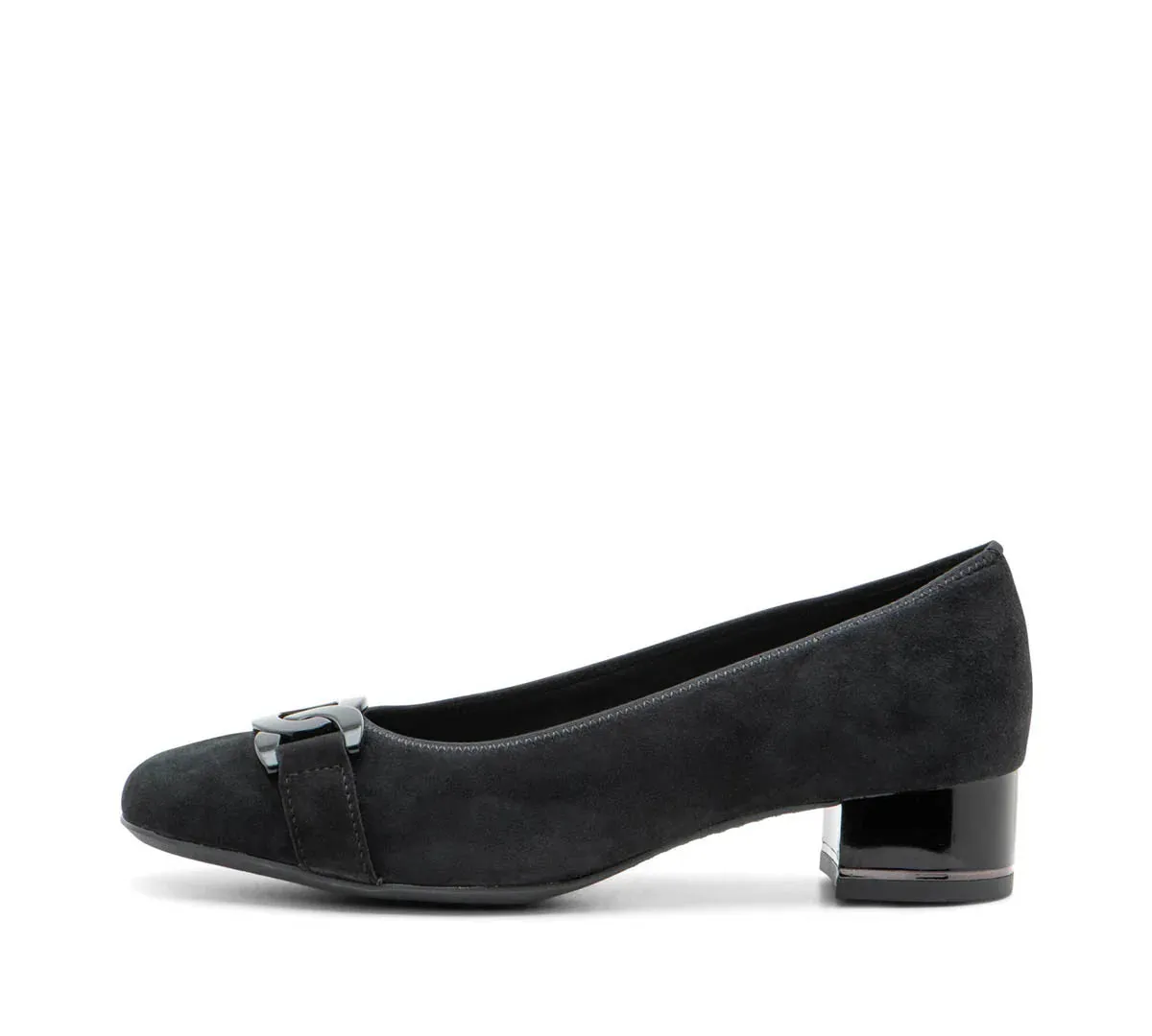 ARA GALLANT BLACK SUEDE PUMP WITH CHAIN LINK