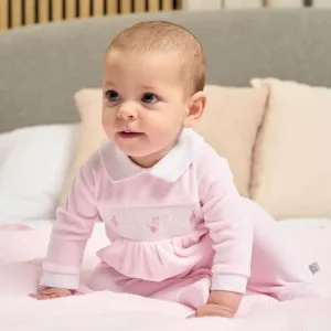 Baby Girls Pink Velour Spinning Top Smocked Sleepsuit