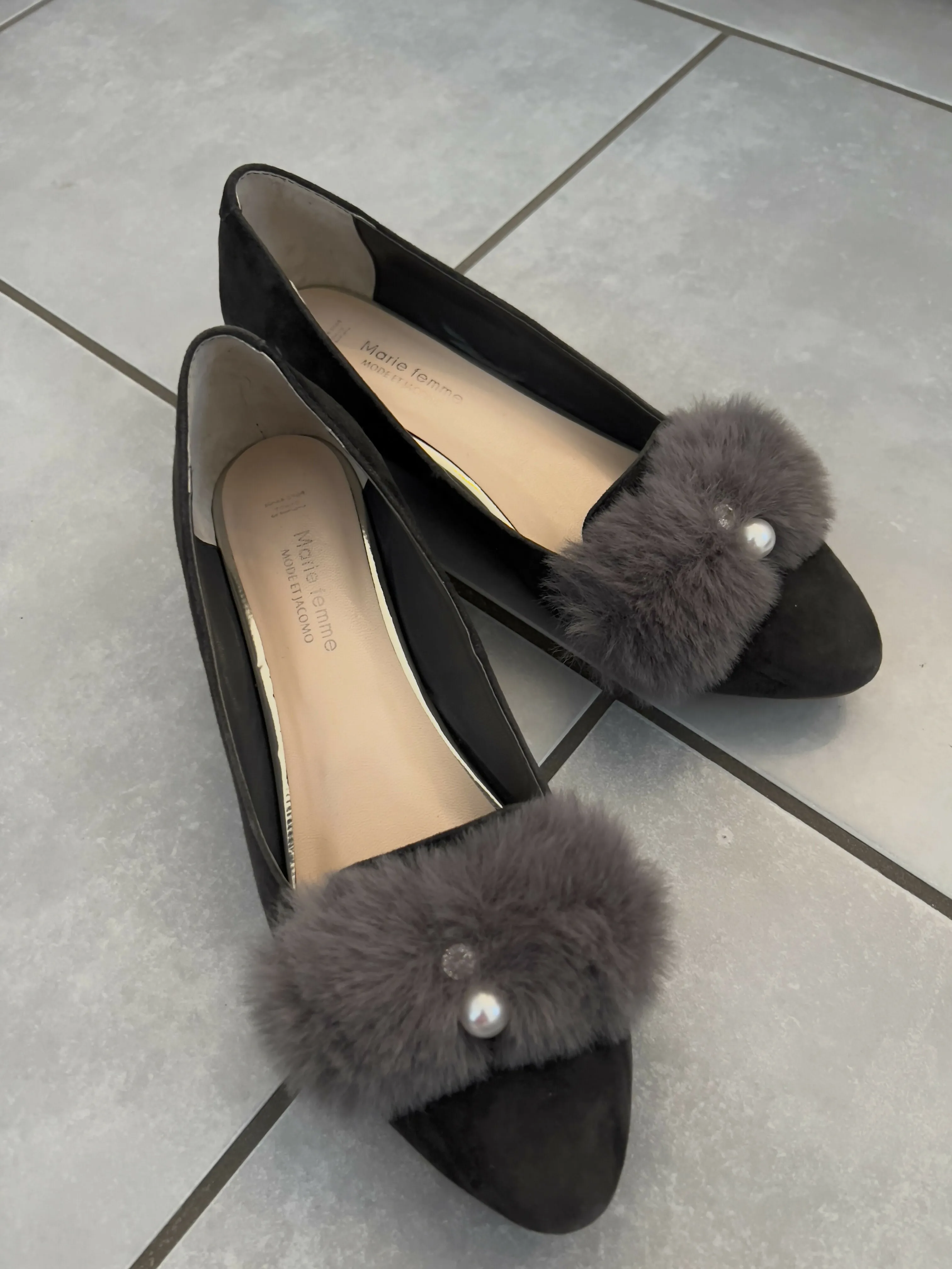 Ballerina/Flat Gr. 37 Suede/Leder schwarz