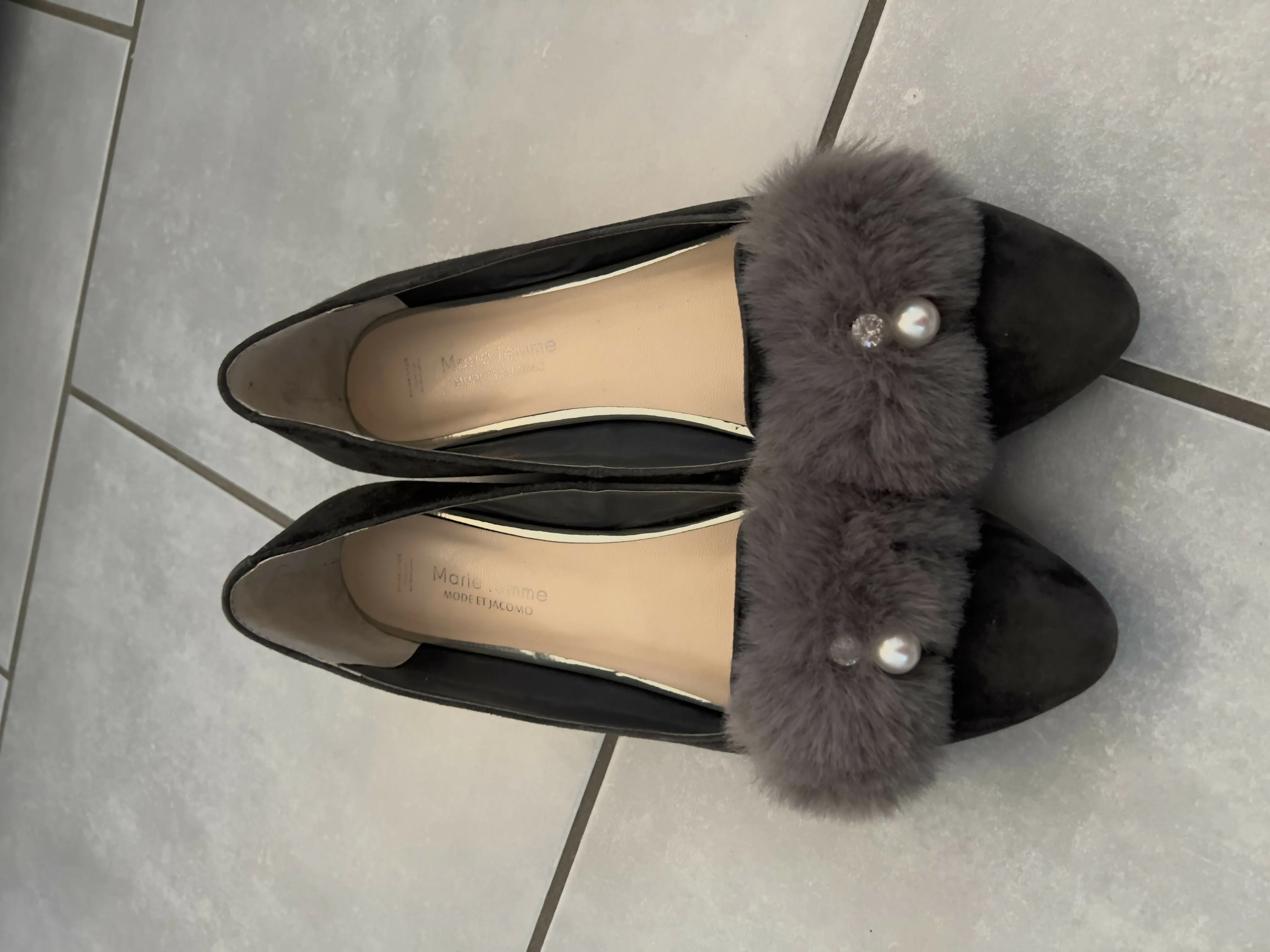 Ballerina/Flat Gr. 37 Suede/Leder schwarz