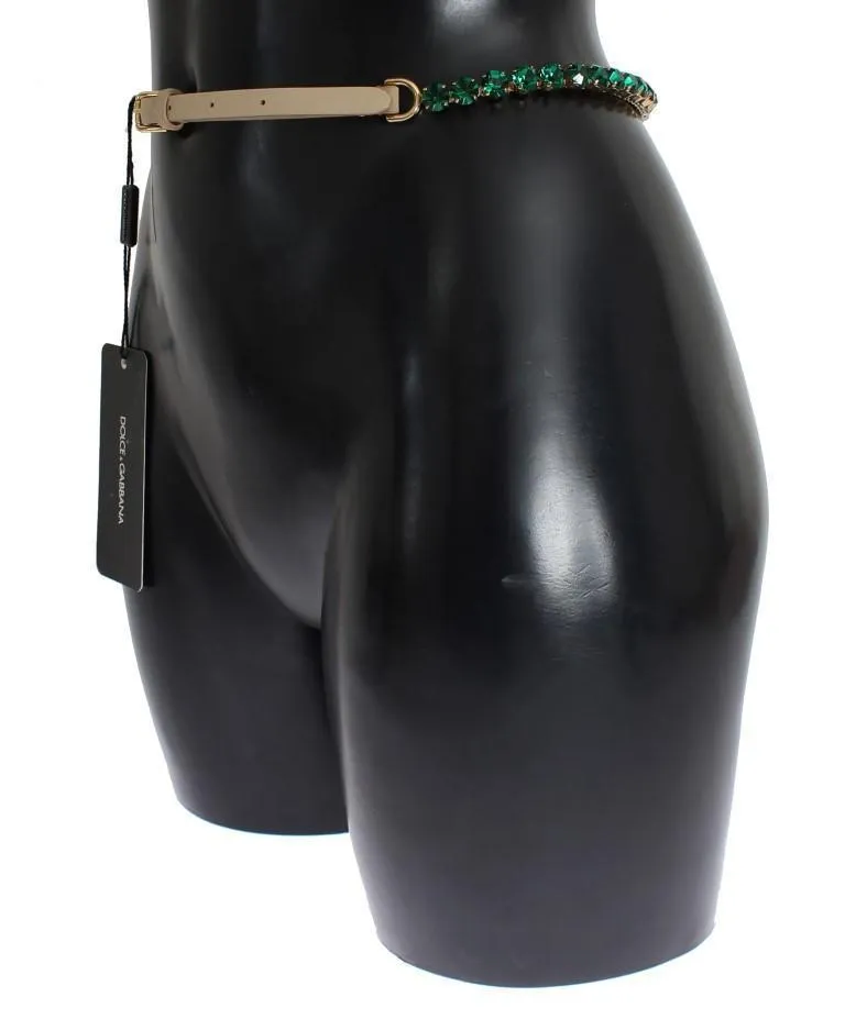 Beige Suede Leather Green Crystal Belt