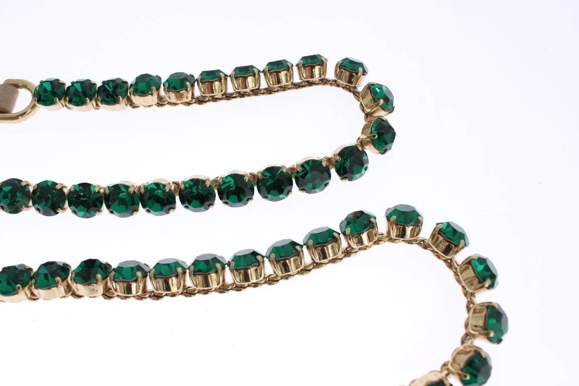 Beige Suede Leather Green Crystal Belt