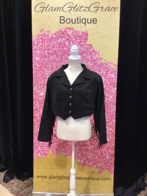Black Plus Size Crop Suede Western Fringe Jacket