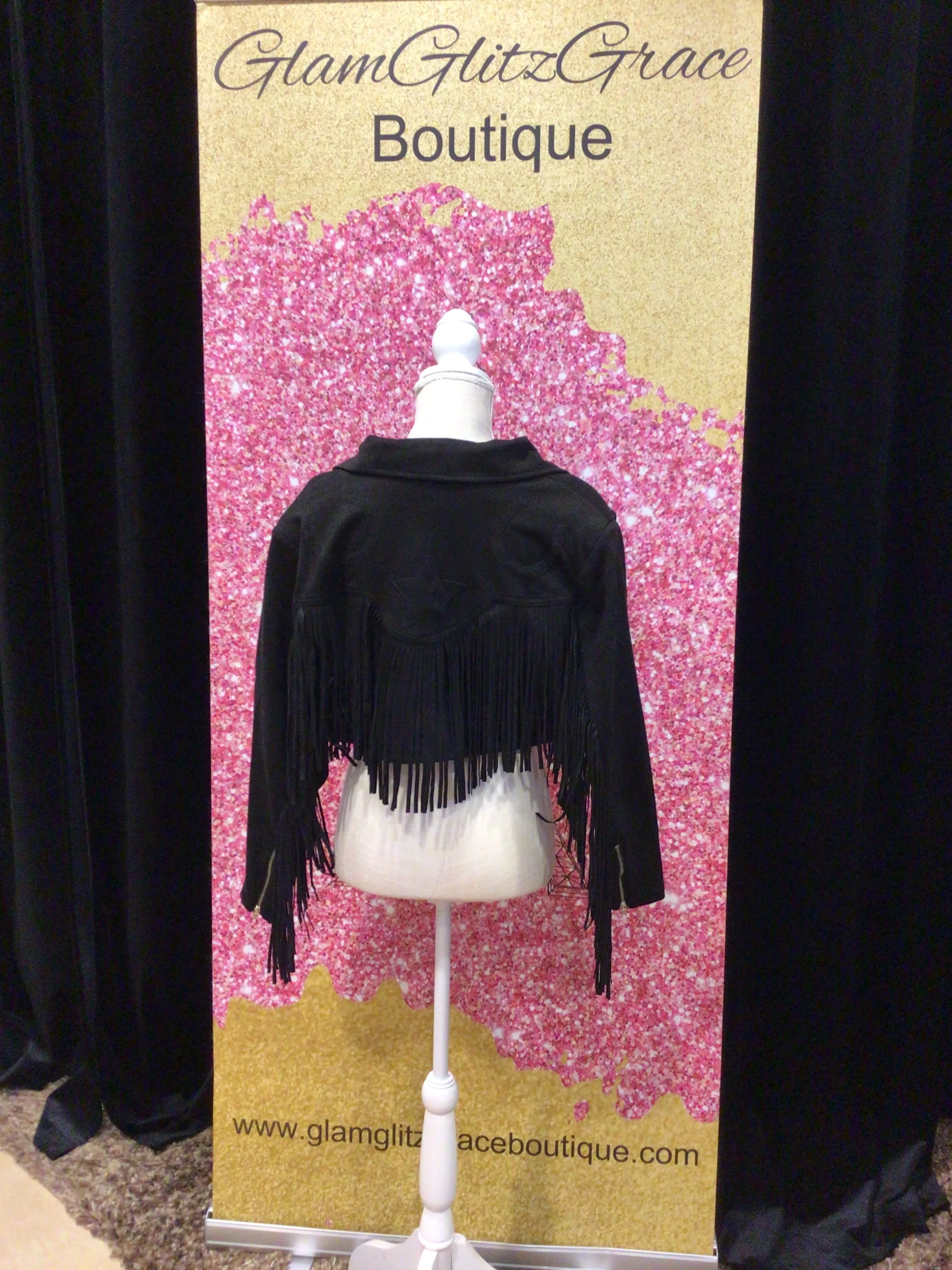 Black Plus Size Crop Suede Western Fringe Jacket