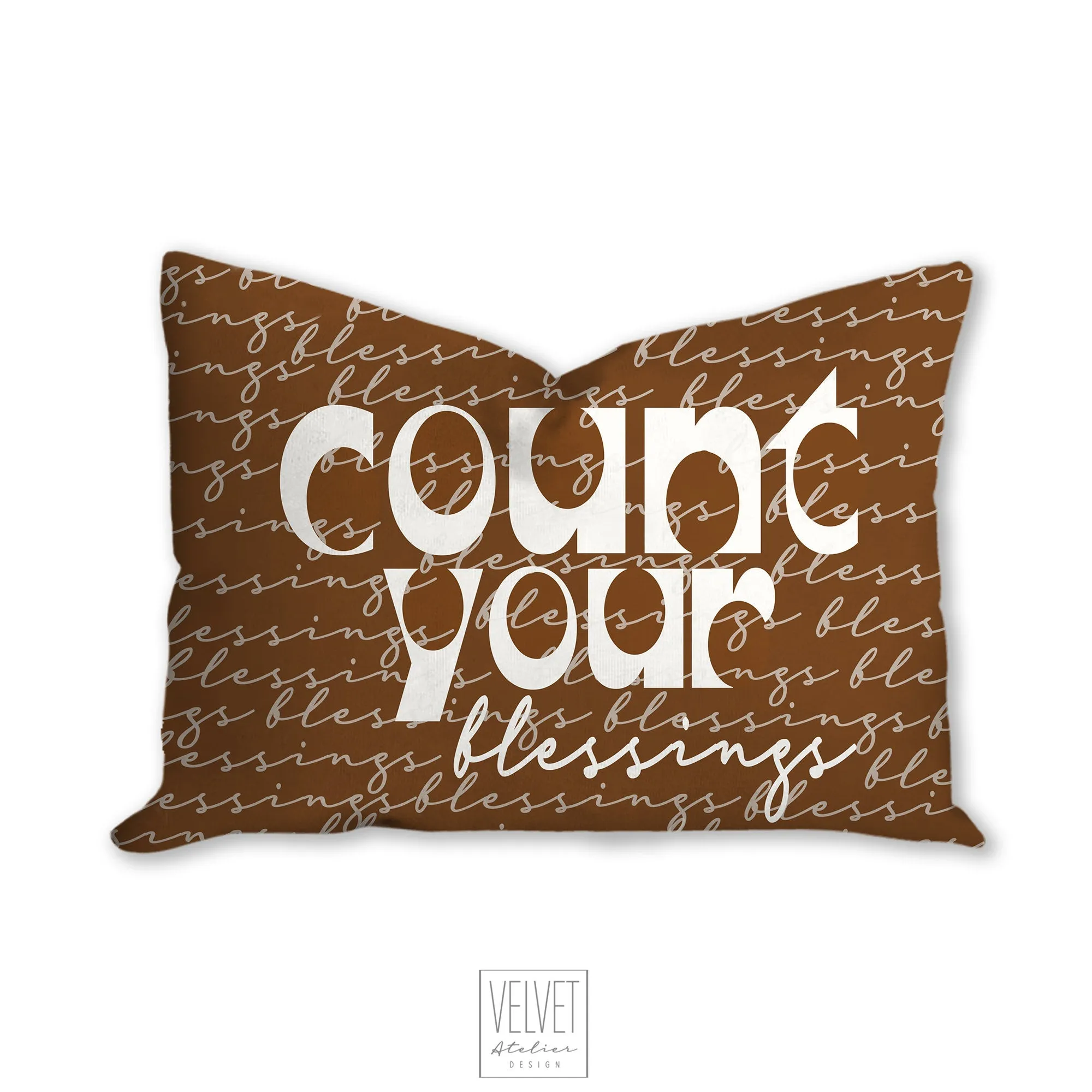 Blessings, cinnamon color, mid century letters, groovy, Boho pillow, retro pillow, throw pillow, pillow cover and insert, accent pillow