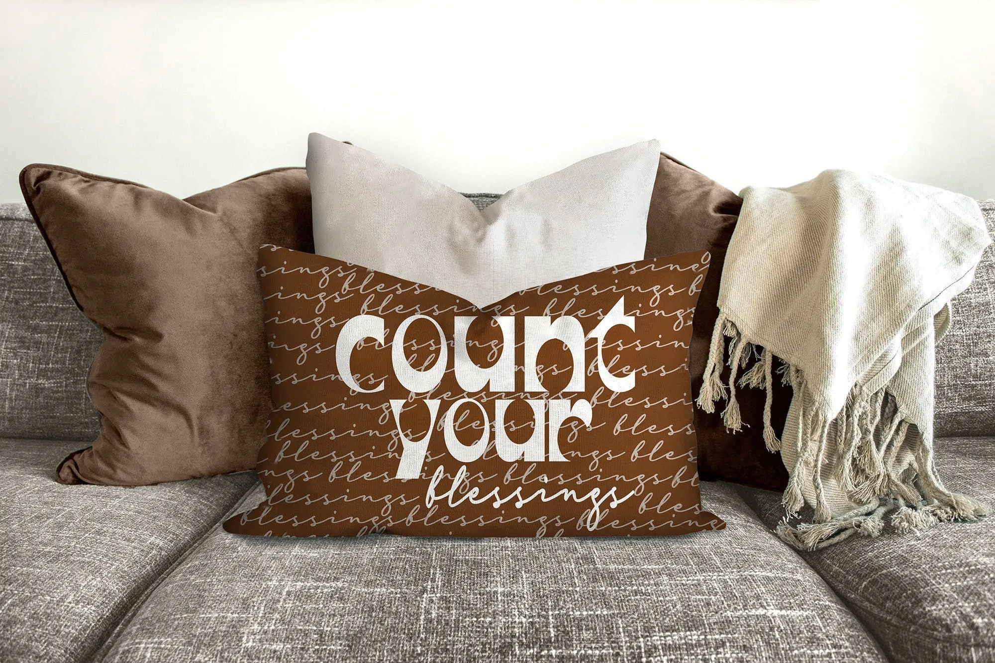 Blessings, cinnamon color, mid century letters, groovy, Boho pillow, retro pillow, throw pillow, pillow cover and insert, accent pillow