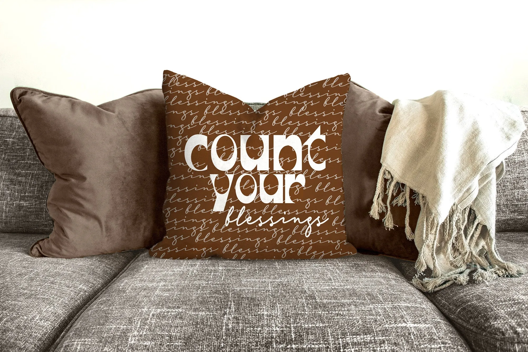 Blessings, cinnamon color, mid century letters, groovy, Boho pillow, retro pillow, throw pillow, pillow cover and insert, accent pillow