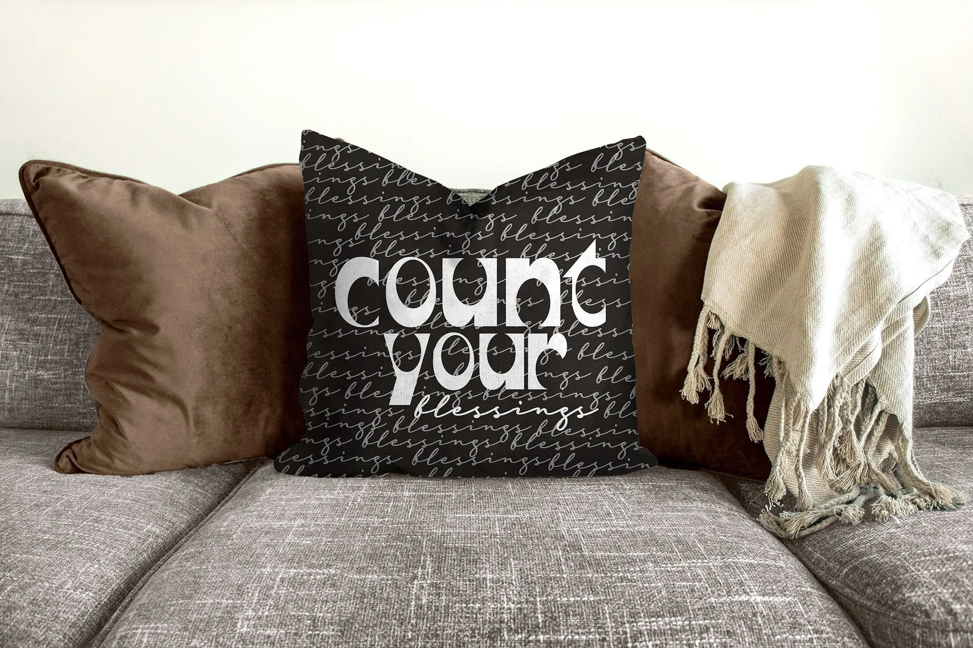 Blessings, cinnamon color, mid century letters, groovy, Boho pillow, retro pillow, throw pillow, pillow cover and insert, accent pillow