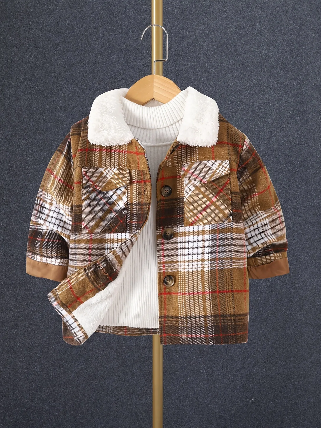 Casual Plaid Pockets Front Button-up Fleece Coat Jacket