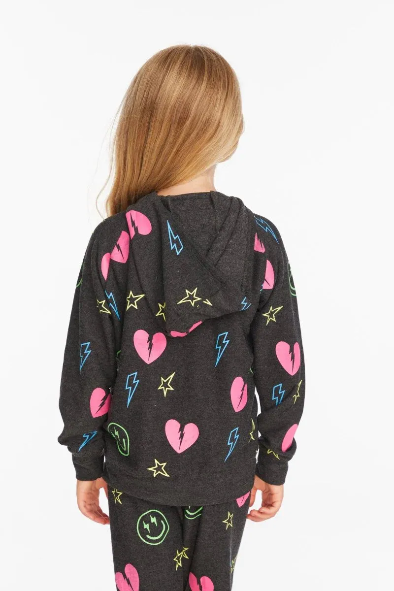 Chaser- Neon Hearts & Smiles Zip Up Hoodie (Black)