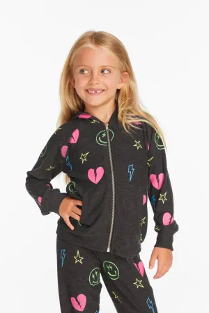 Chaser- Neon Hearts & Smiles Zip Up Hoodie (Black)