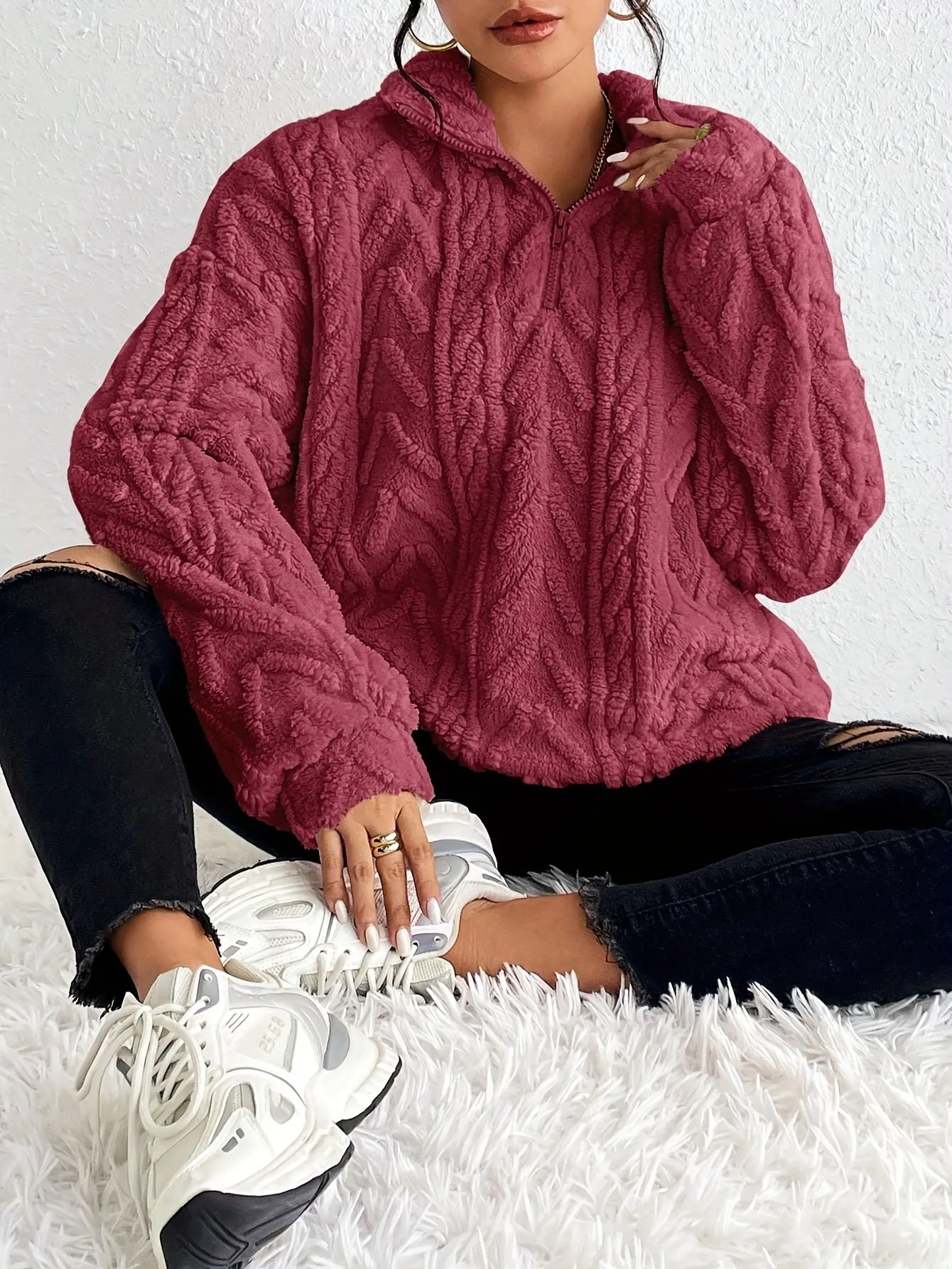 Chevron Fleece Pullover | Cozy Fit | Half-Zip Casual Essential