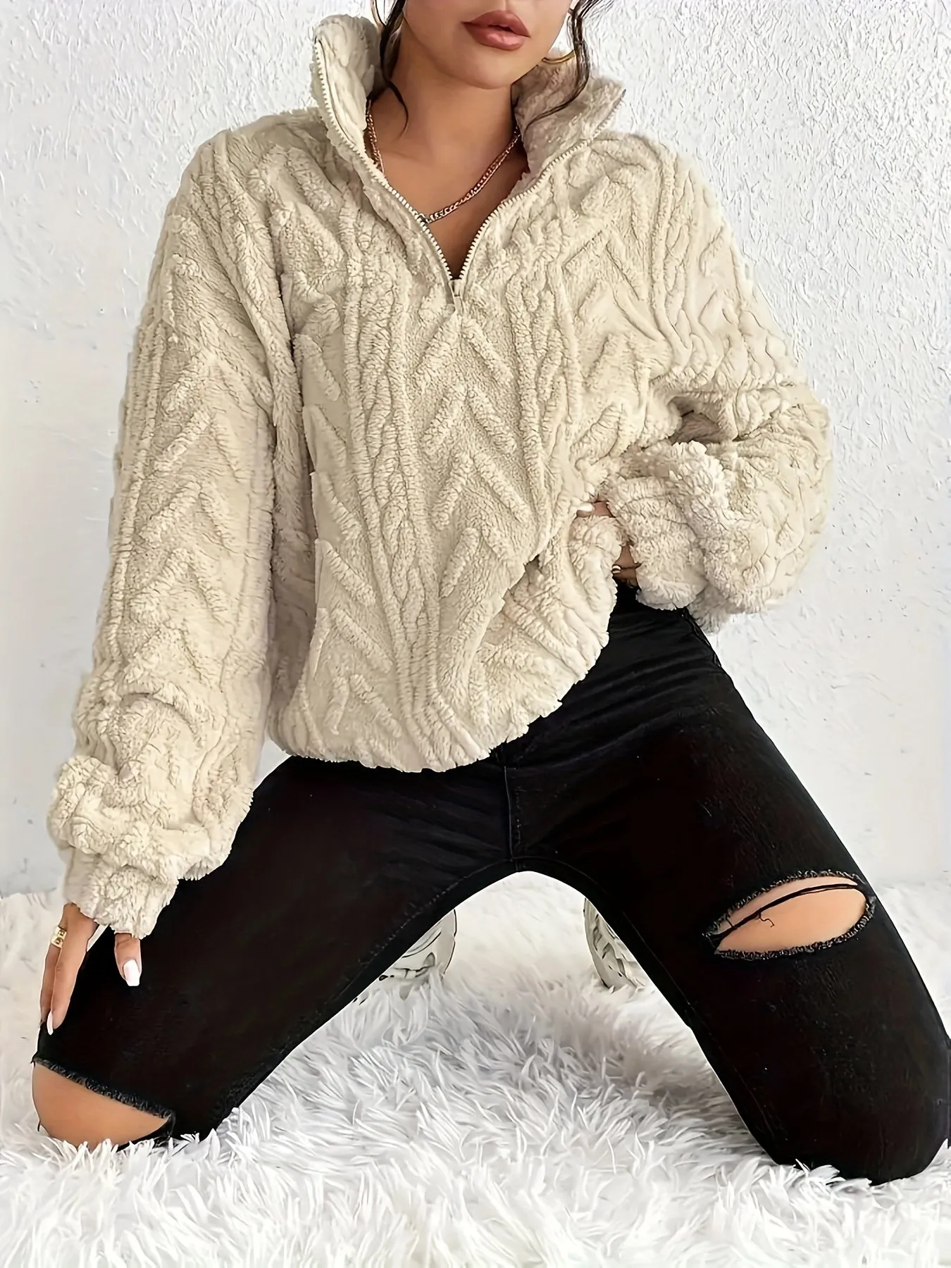 Chevron Fleece Pullover | Cozy Fit | Half-Zip Casual Essential