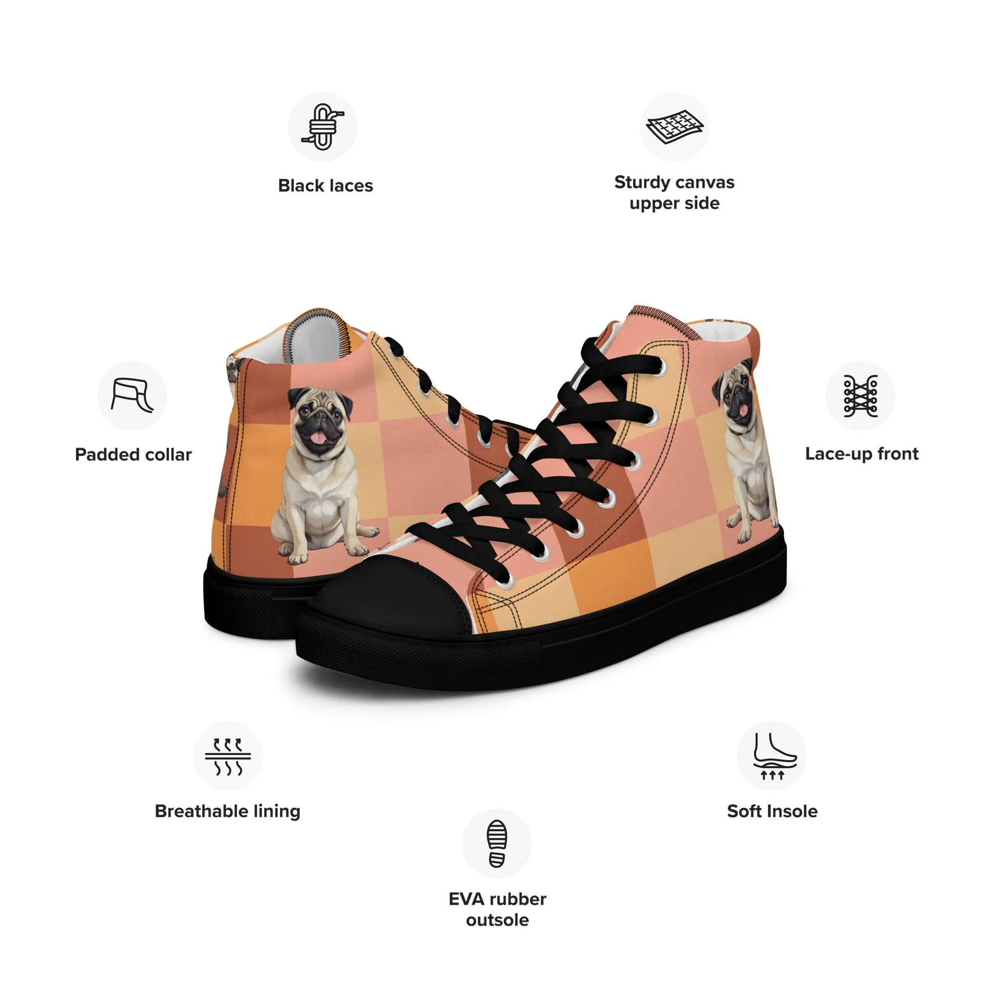Chic Pug Print Women's High-Top Sneakers