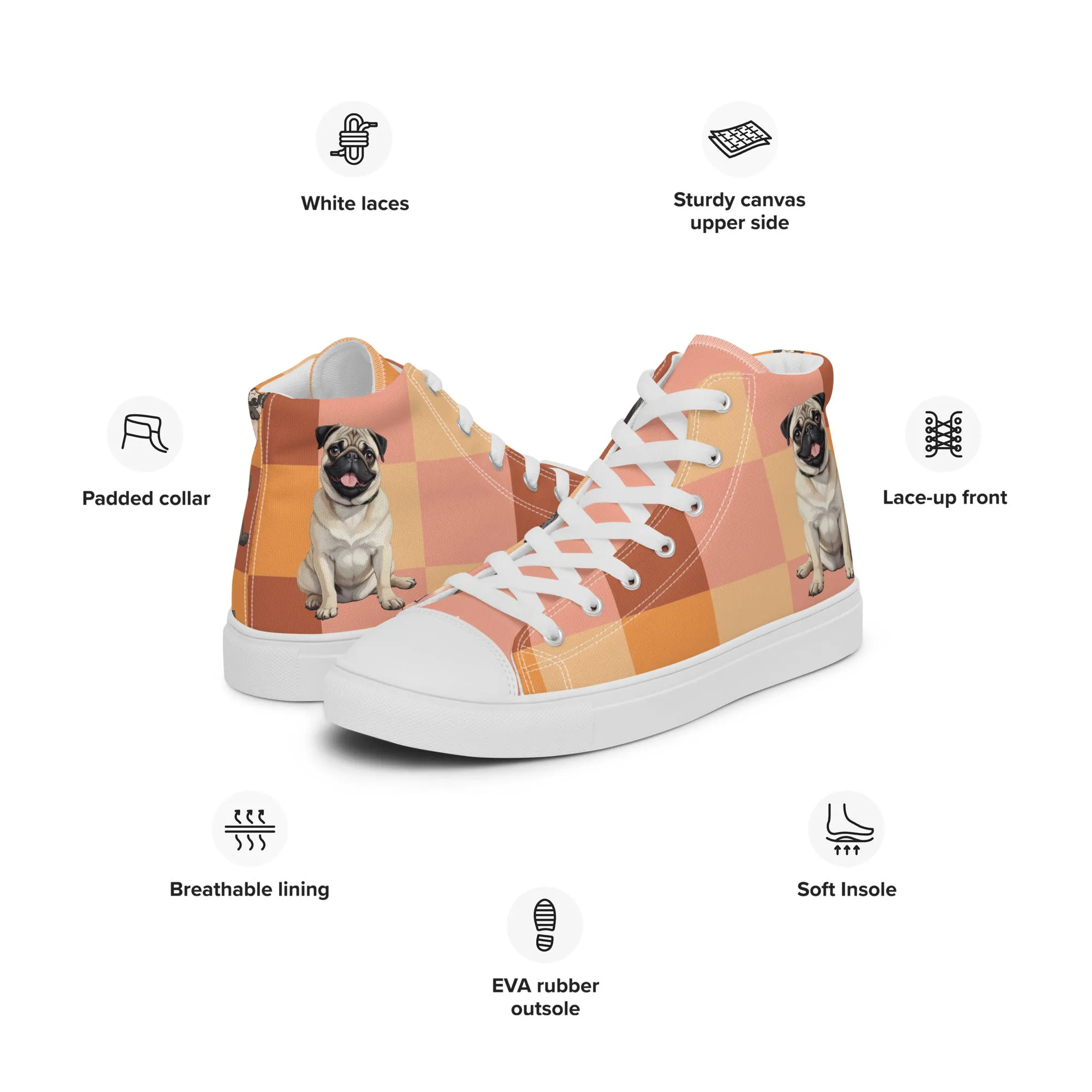 Chic Pug Print Women's High-Top Sneakers