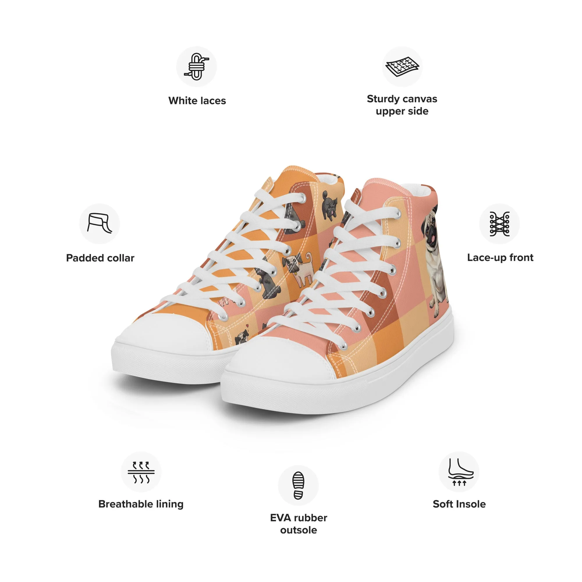 Chic Pug Print Women's High-Top Sneakers