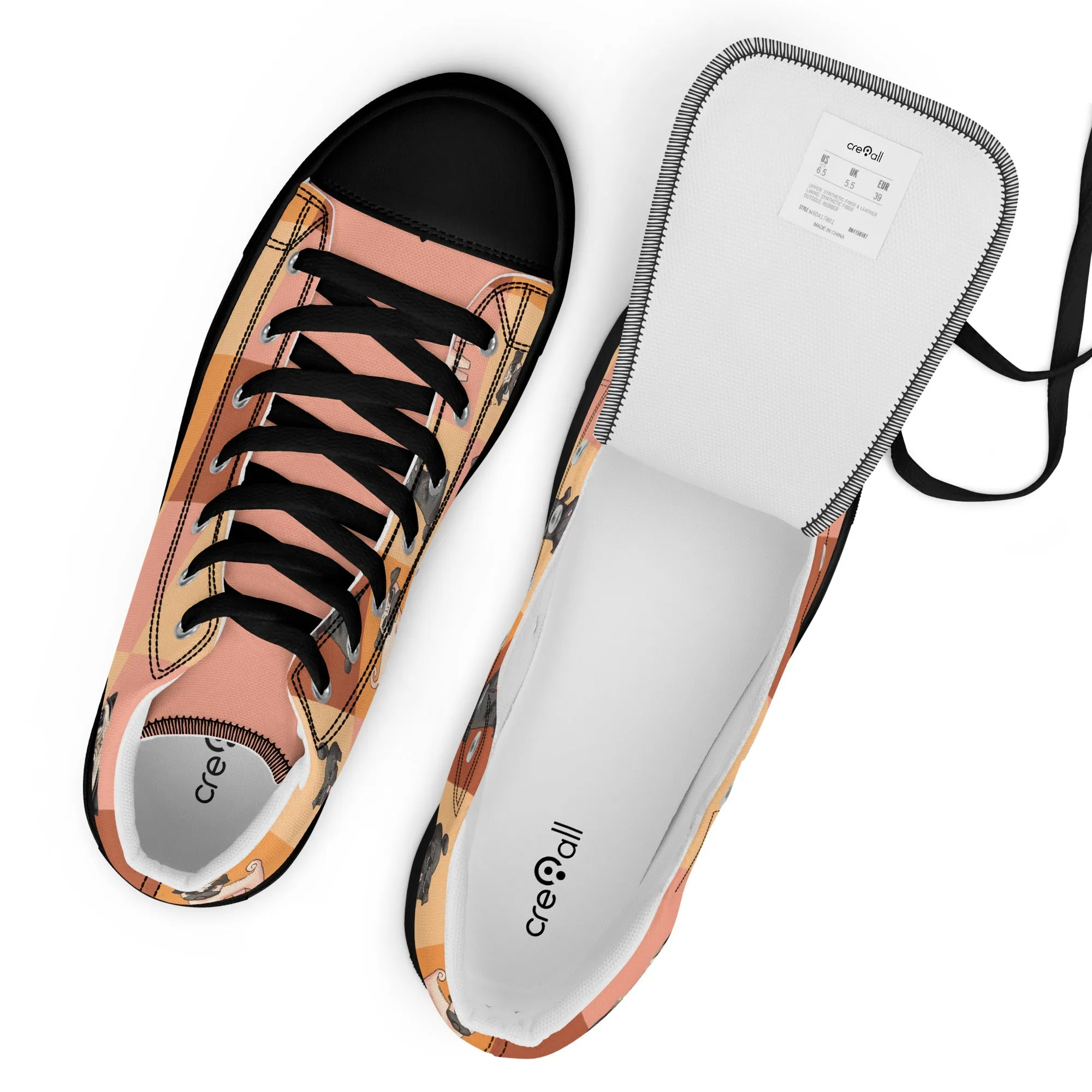 Chic Pug Print Women's High-Top Sneakers