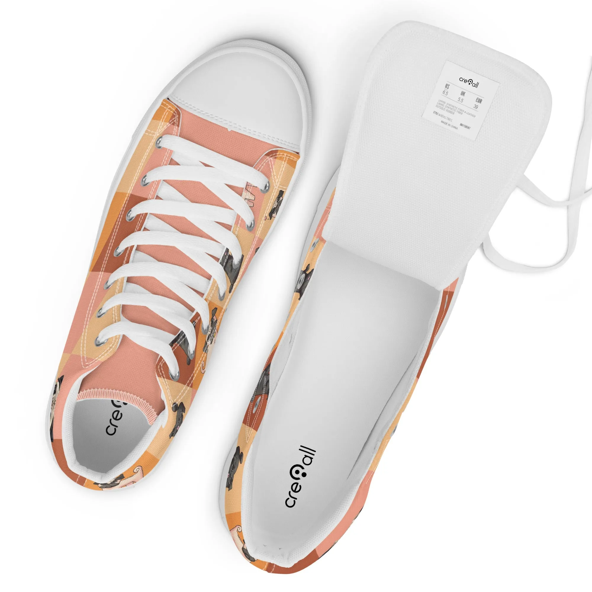 Chic Pug Print Women's High-Top Sneakers