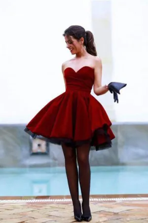 Chic Sweetheart Burgundy Homecoming Dresses,Short A Line Prom Dress OK478