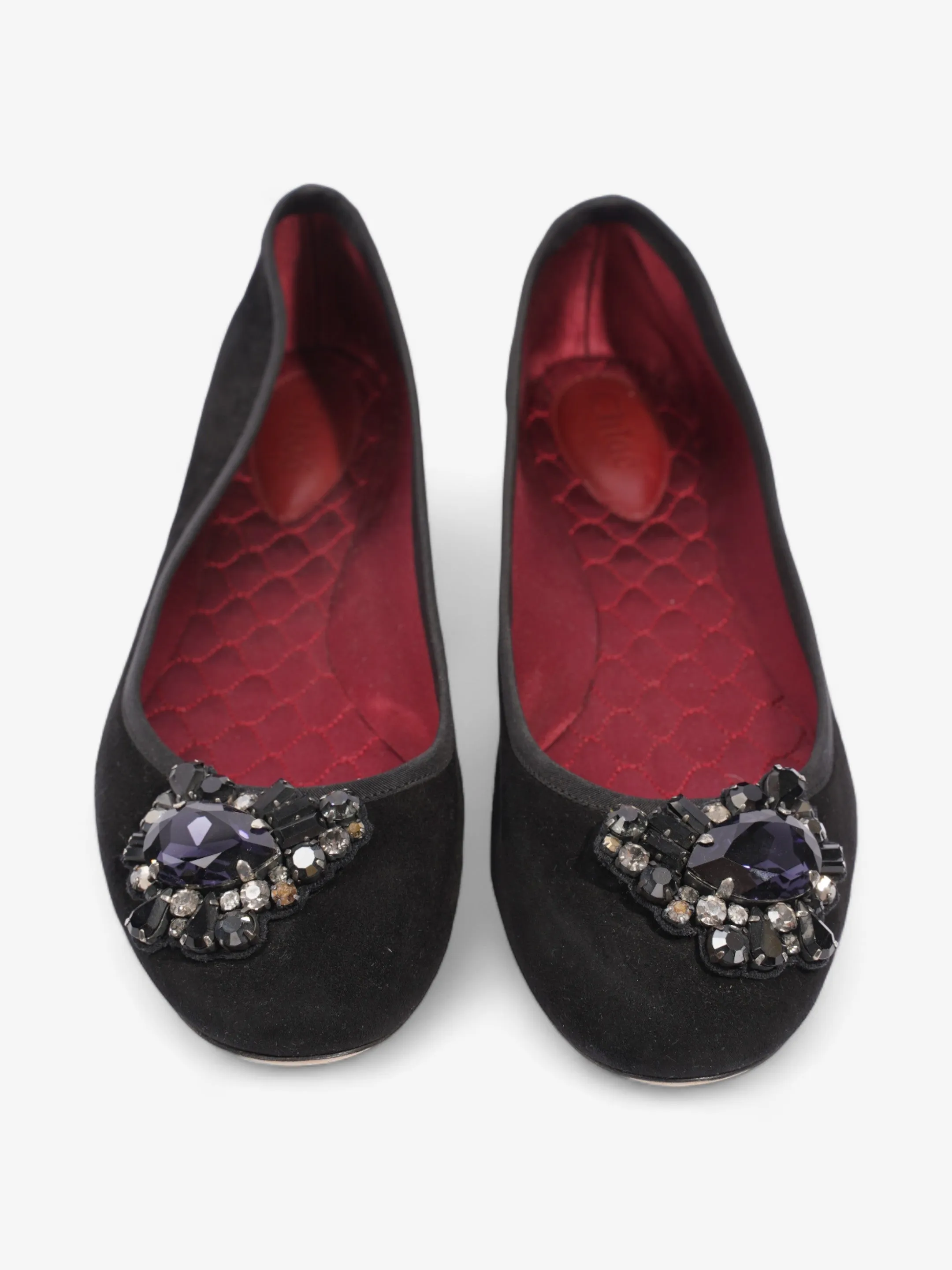 Chloe Embellished Ballet Pumps Black Suede EU 39 UK 6