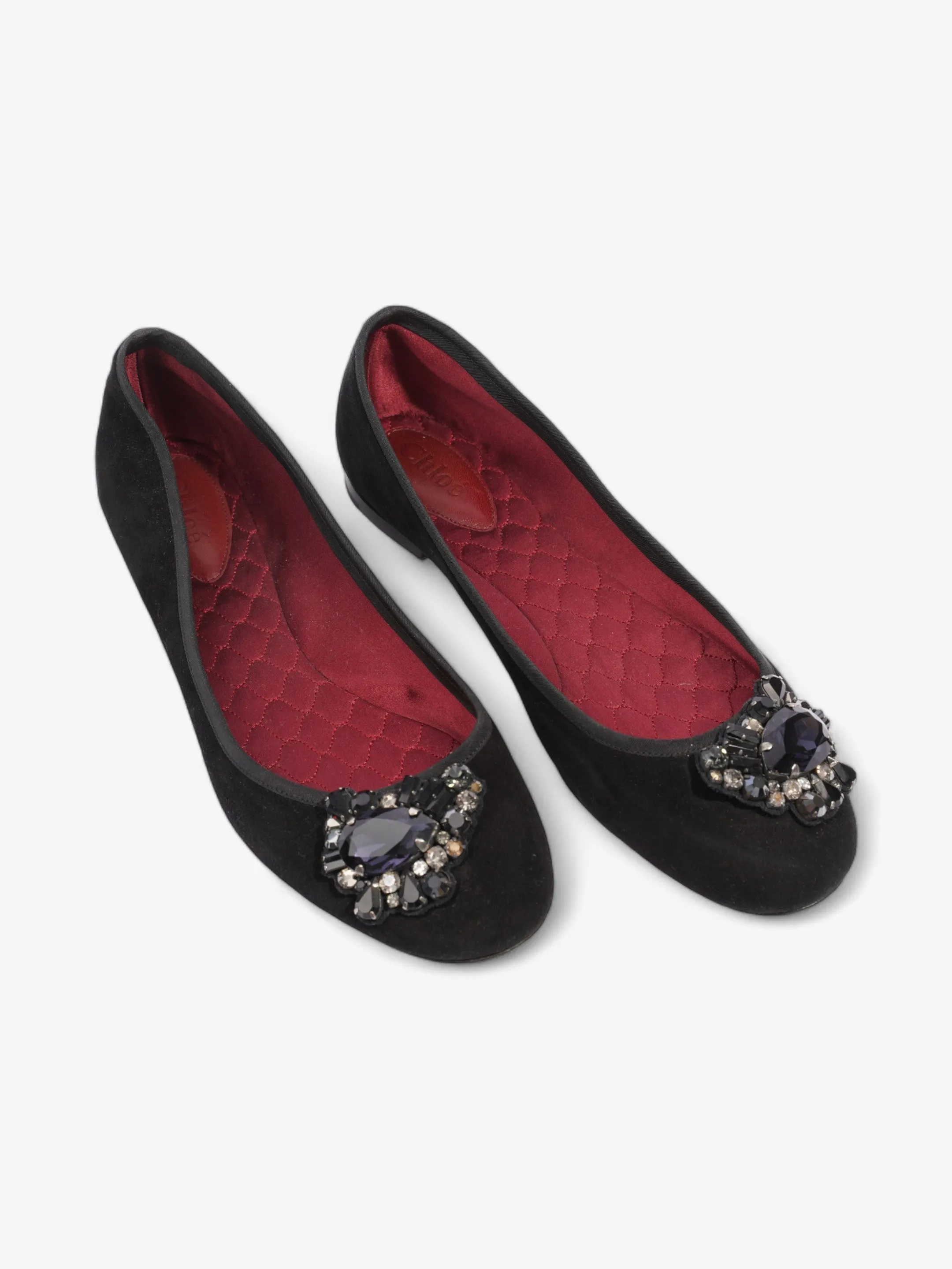 Chloe Embellished Ballet Pumps Black Suede EU 39 UK 6
