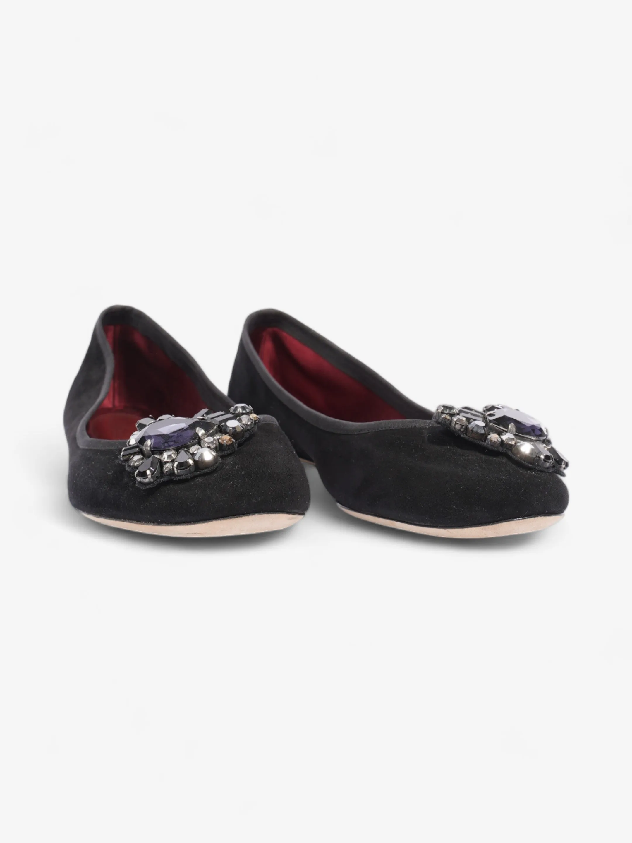 Chloe Embellished Ballet Pumps Black Suede EU 39 UK 6
