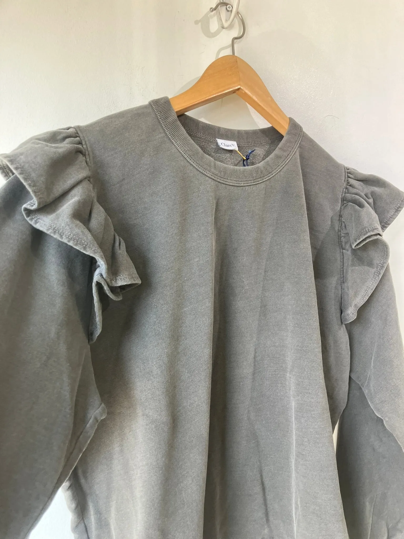 Clare V. Grey Ruffle Sweatshirt