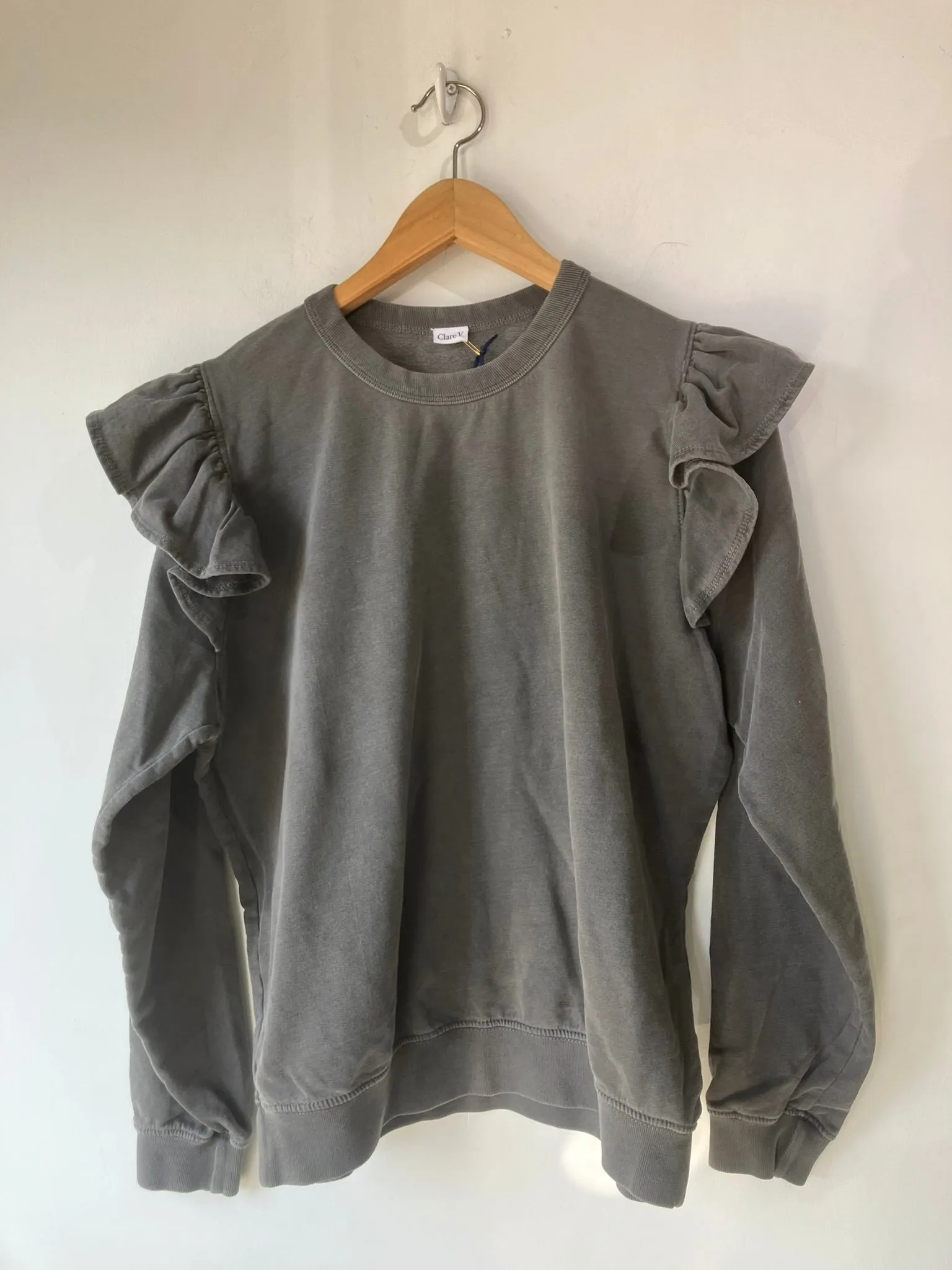 Clare V. Grey Ruffle Sweatshirt