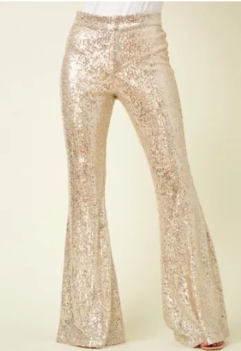 Comfy   Chic Gold Flared Leg Sequins Trousers