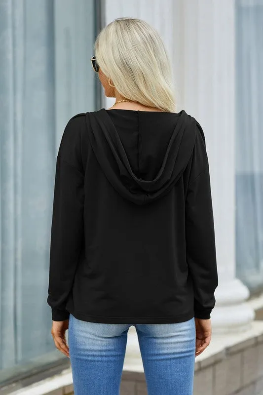 Cotton Mix Vneck Hoodie Top