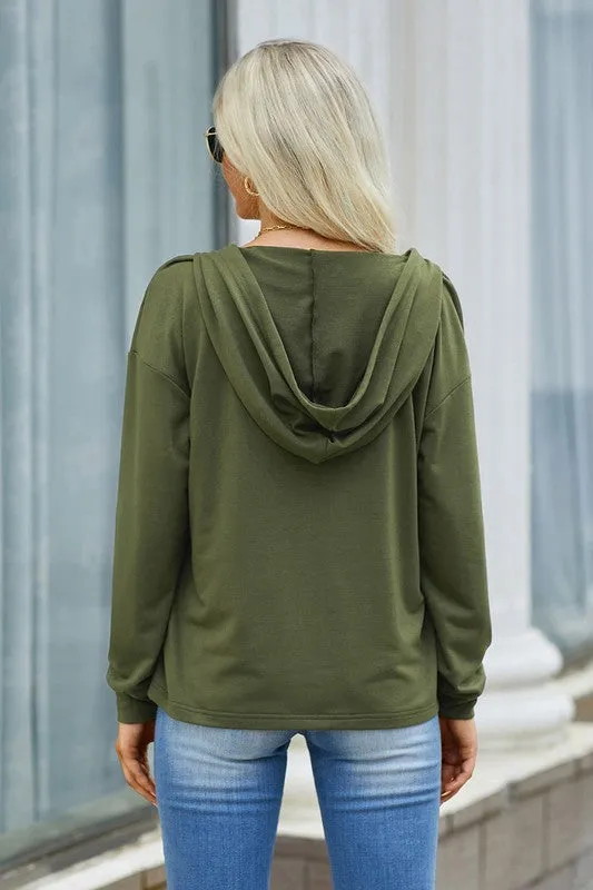 Cotton Mix Vneck Hoodie Top