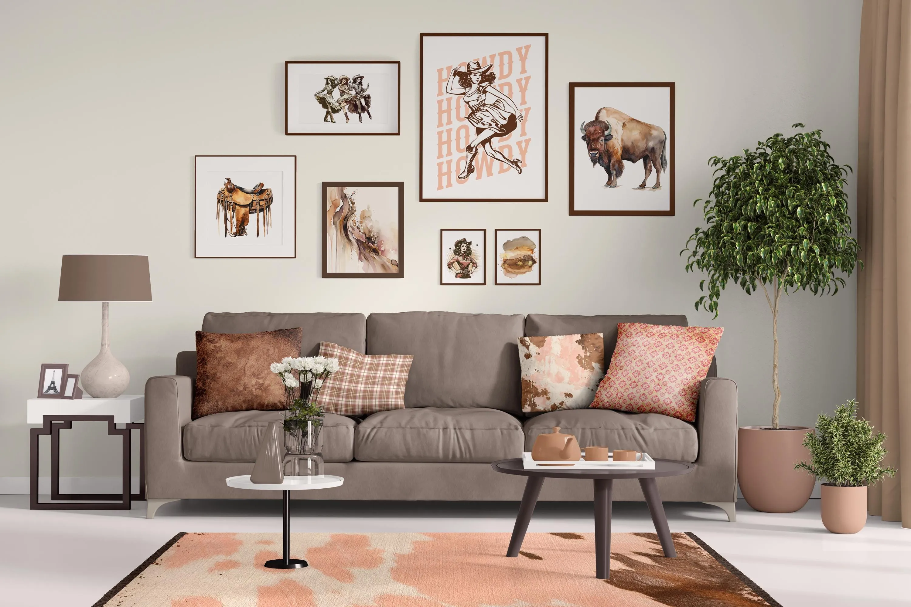 Cowhide Art - Chic Pink & Brown Print, High-Quality Framed Décor for All-Around Wild West and Texan Inspired Gifts
