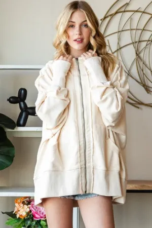 Cream Washed Zip Up Hooded Jacket