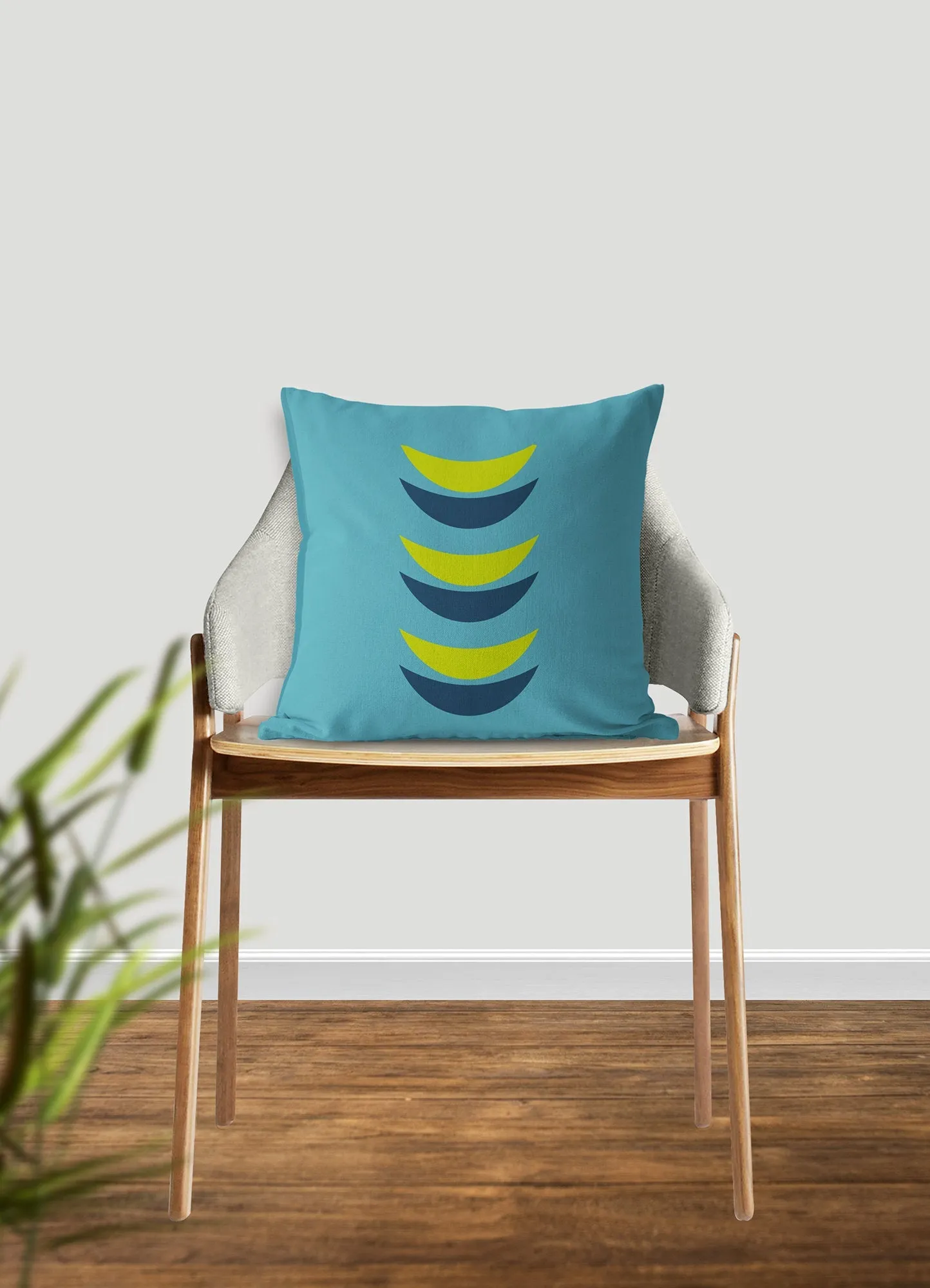 Crescent moon pillow, blue and green mid century, boho modern pillow, Interior decor, home decor pillow cover and insert, accent pillow