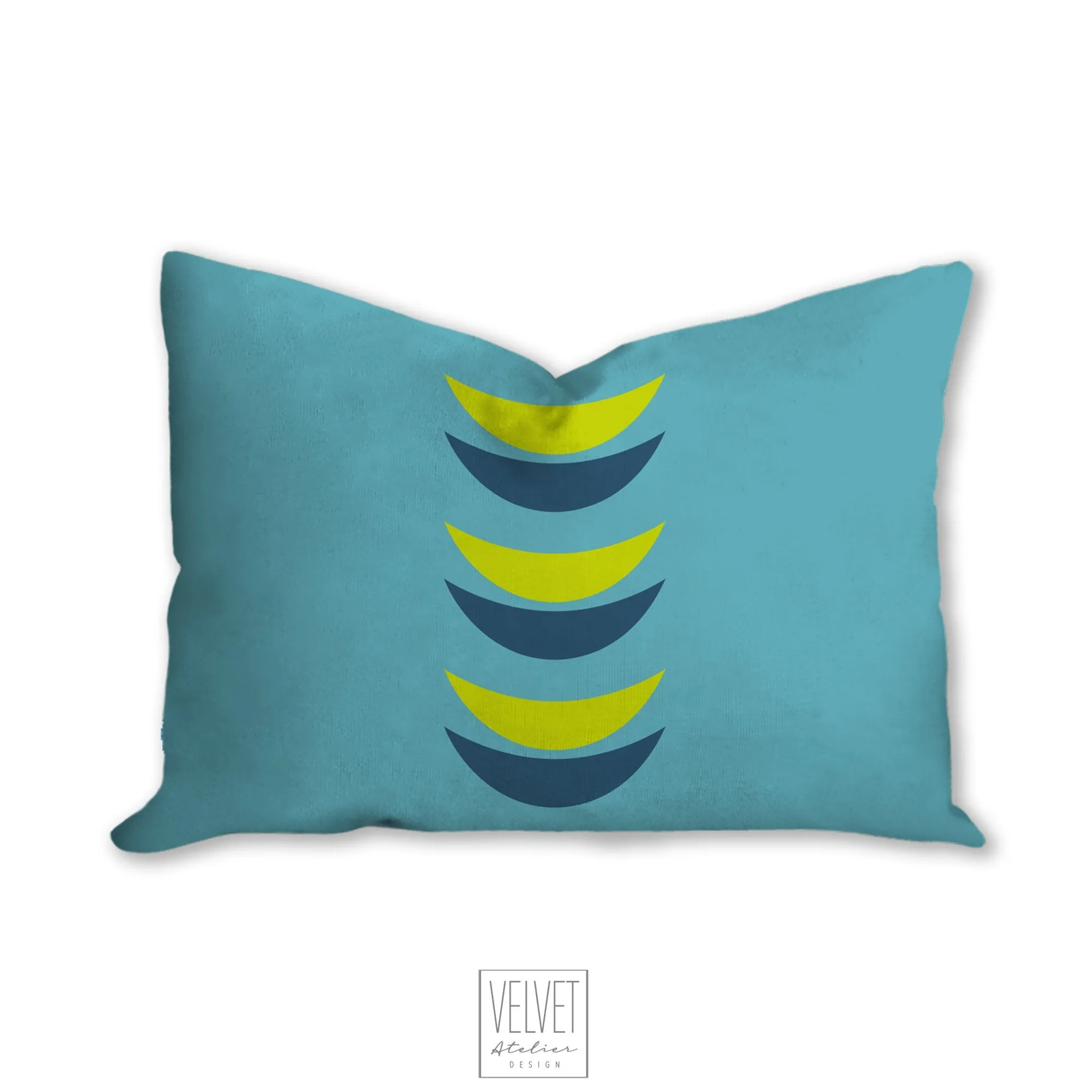 Crescent moon pillow, blue and green mid century, boho modern pillow, Interior decor, home decor pillow cover and insert, accent pillow