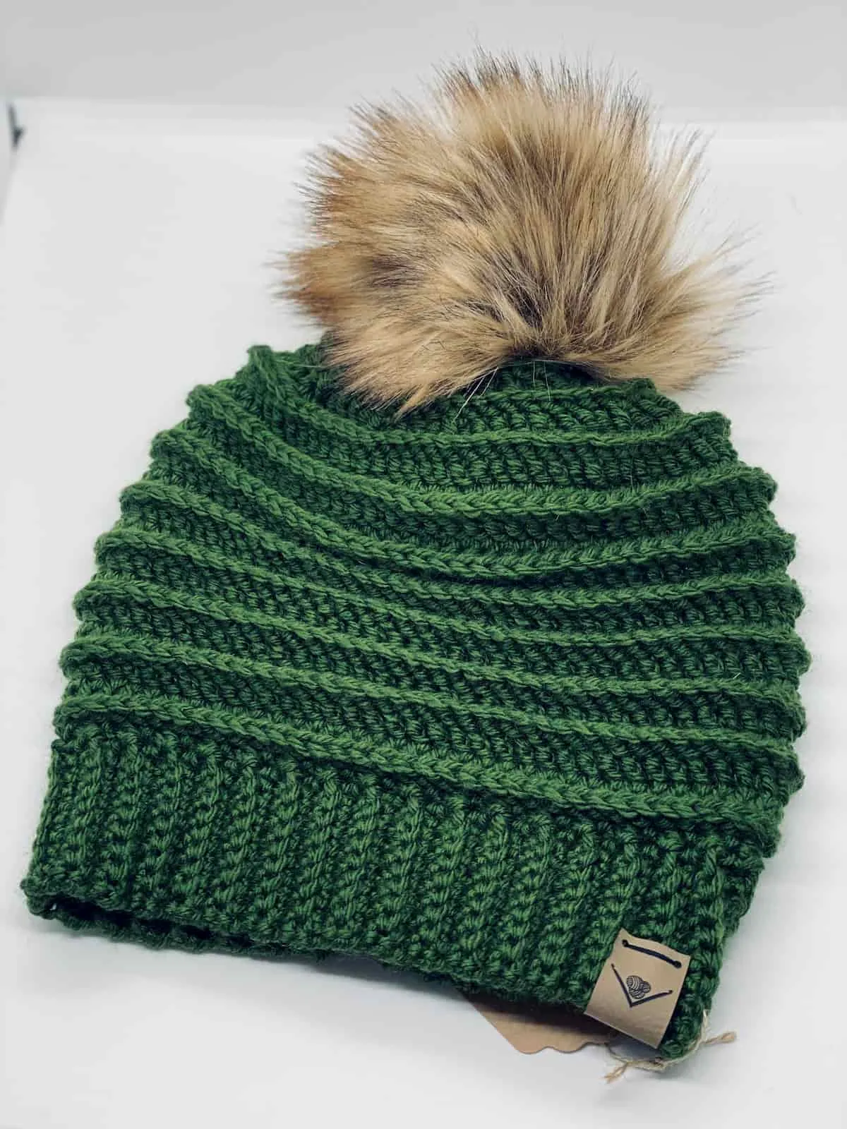 Crochet Faux Fur Pompom Beanie  - Green (All Sizes)