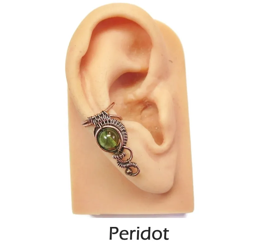 Custom Gemstone and Copper Woven Wire Ear Cuff; "Woven Bezel" Model